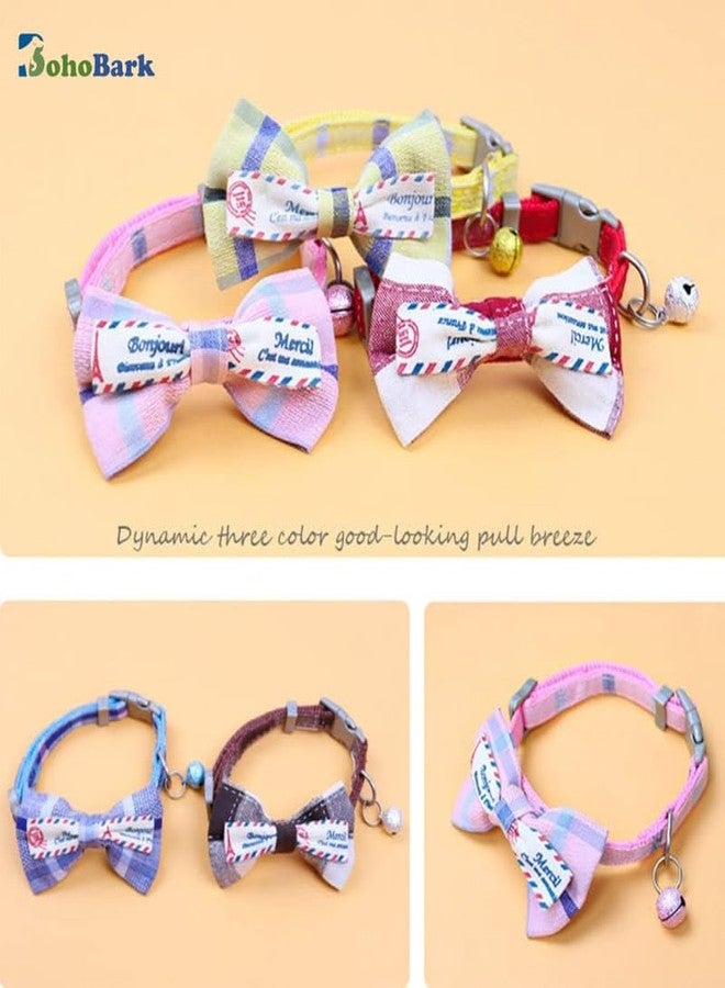 BohoBark Random Color 2 Pcs Adorable Polly Cotton Bow Tie Collar for Cats - Checkered Design with Bell - Image 5